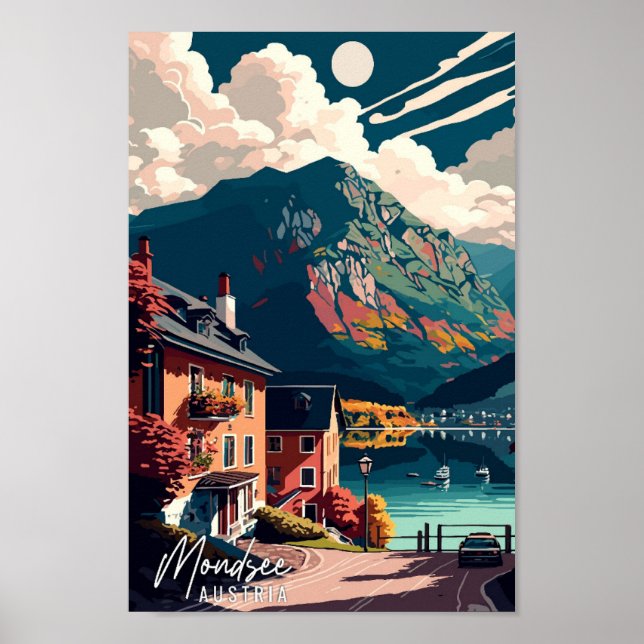 Mondsee Austria ilustracion de arte de viajes vint (Frente)