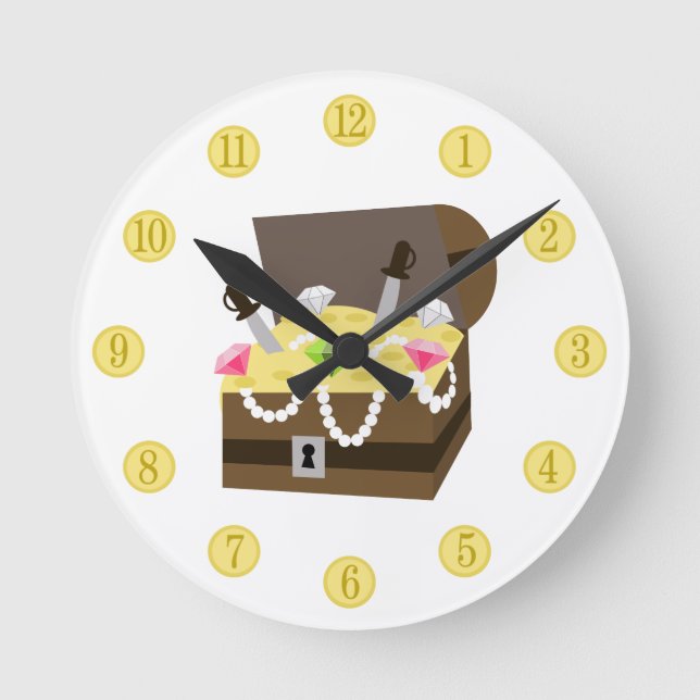 Monedas de oro del cofre del tesoro y reloj rosado (Anverso)