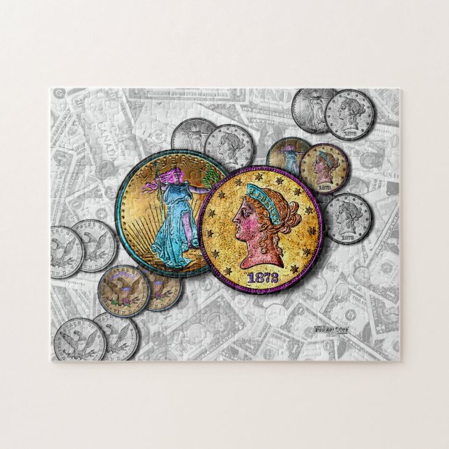 Monedas grandes rompecabezas del oro del dólar (Horizontal)
