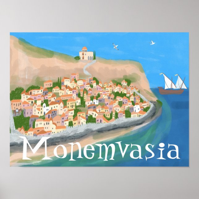 MONEMVASIA GRECIA Ilustracion de viajes de arte (Frente)