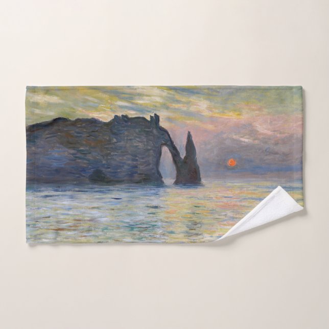 Monet - Manneport, acantilado en Etretat, Sunset (Toalla de mano)
