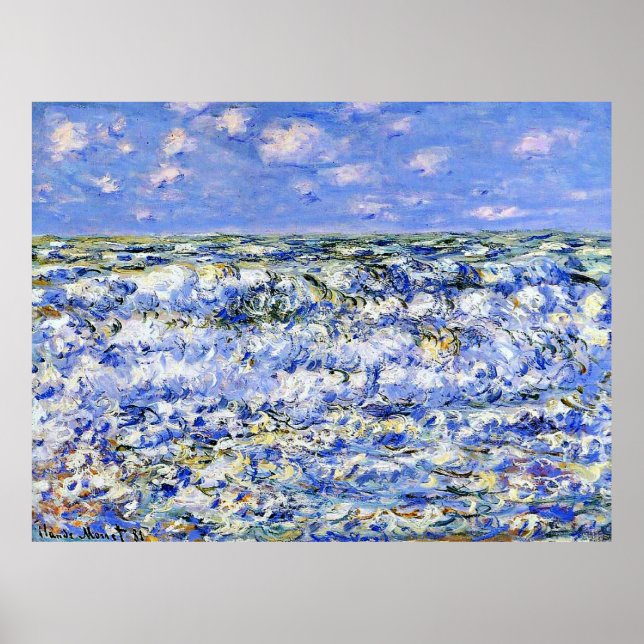 Monet - Rompiendo olas, arte famoso (Frente)