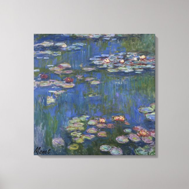 MONET WATER LILIES 1916 arte de tela estirada azul (Anverso)