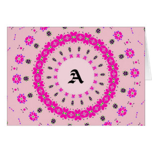 Monigrama, letra A, en blanco, rosa con flores