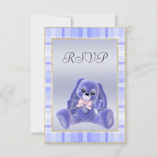 Monísimo Conejo Azul RSVP para Baby Shower (Anverso)