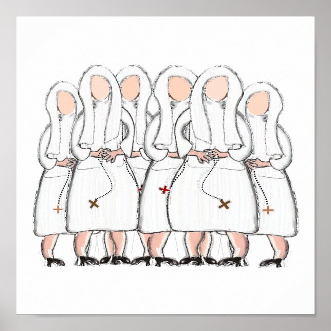 Monjas católicas Lápiz y arte Poster de tinta (Frente)