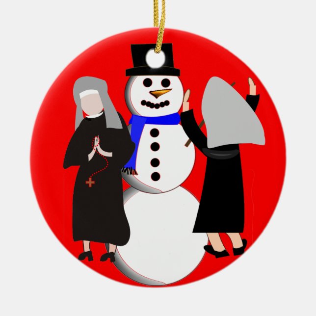 Monjas católicas y adorno navideño (Frente)