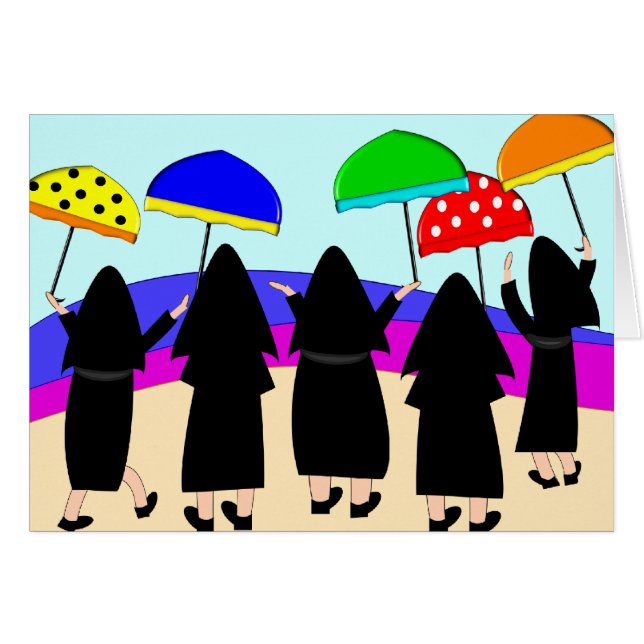 Monjas con los paraguas la "que cuentan con lluvia (Anverso (Horizontal))