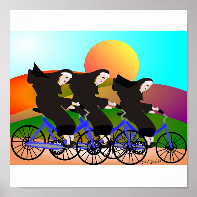 Monjas del Poster de arte de las bicicletas (Frente)