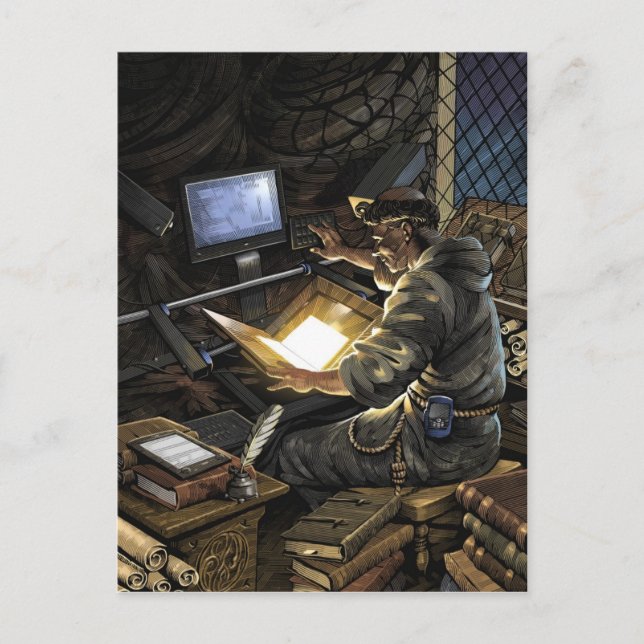 Monje con tarjeta postal de escáner de libros (Anverso)