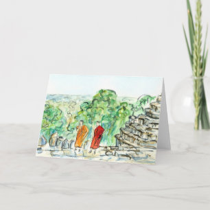 Monjes budistas en las tarjetas de felicitación o 