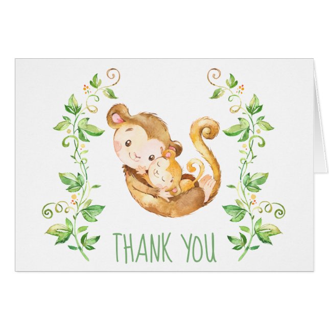 Monkey Baby Shower Fiesta Gracias Tarjeta de Nota (Anverso (Horizontal))