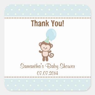 Monkey Baby Shower Gracias Pegatinas (Azul)