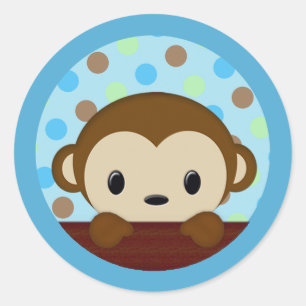 MONKEY Baby Shower Polka Dot AZUL GREEN sello