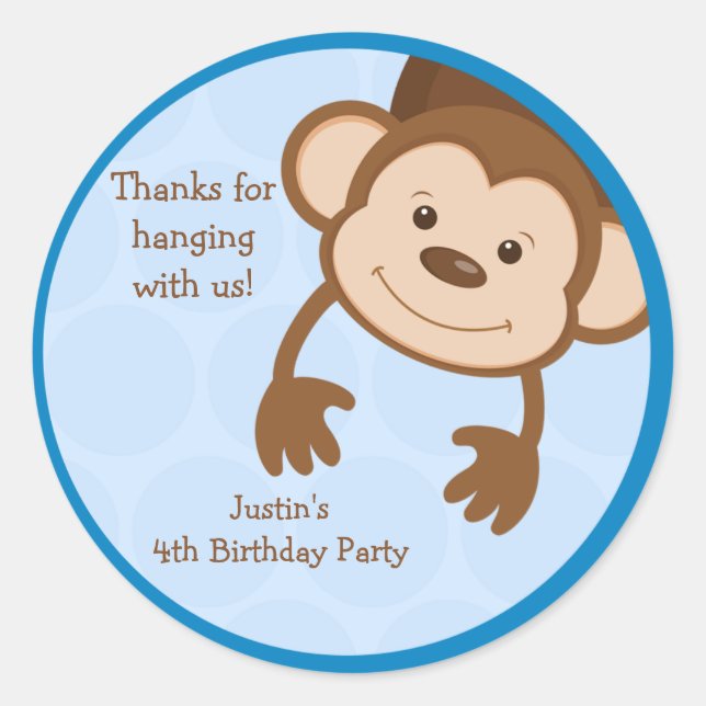 Monkey Birthday Party Favor de los Pegatinas (Anverso)