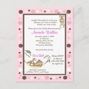 Monkey Business 4x5 Punto Rosa Invitación Baby Sho