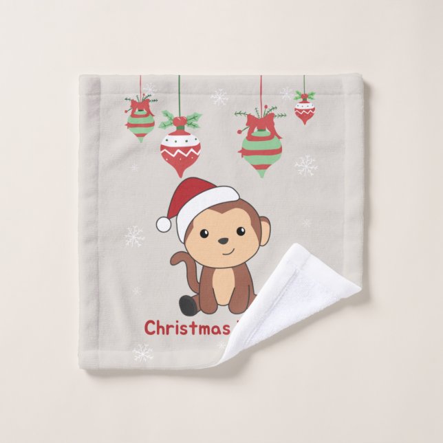 Monkey Christmas Snow Winter Animals Monkeys Wash  (Toallita)
