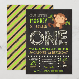 Monkey la 1ra invitación del cumpleaños para un