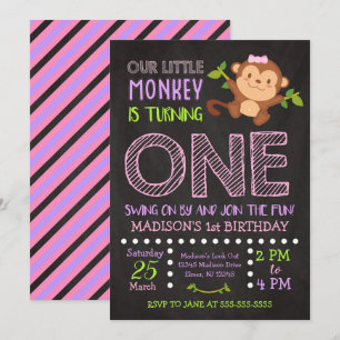 Monkey la 1ra invitación del cumpleaños para un