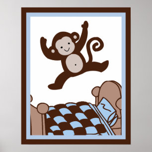 Mono 3 Salto en la cama Poster de arte en pared/Im