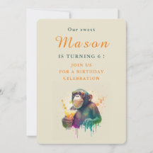 Mono acuarela - Tarjeta de invitación por cumpleañ