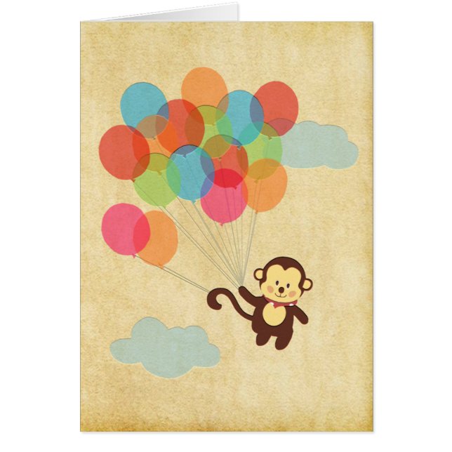 Mono adorable que vuela lejos con globos (Frente)