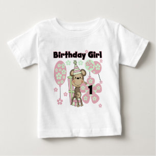 Mono chica con regalos camisetas de primer cumplea
