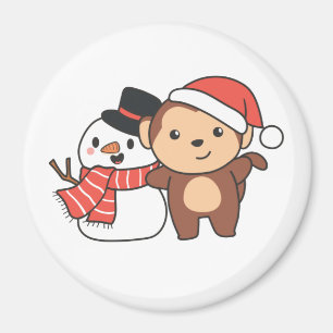 Mono Con Snowman En Invierno Para El Imán De Los N