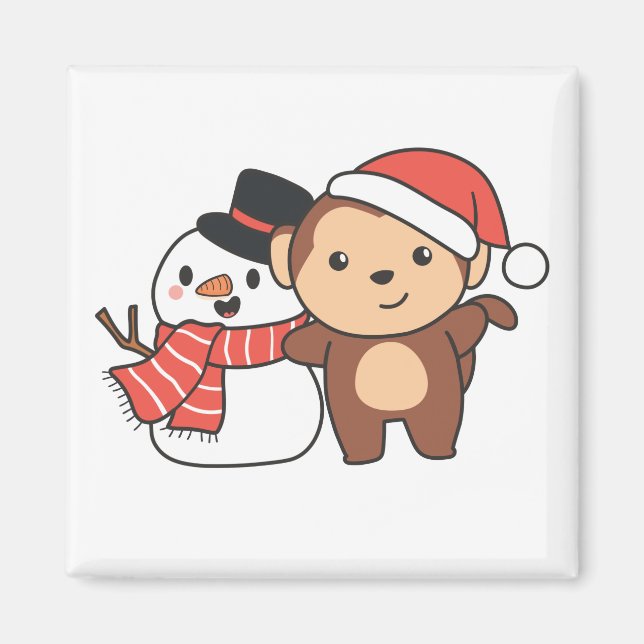 Mono Con Snowman En Invierno Para El Imán De Los N (Frente)