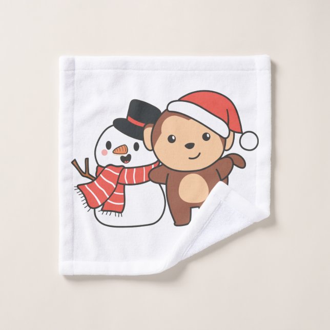Mono Con Snowman En Invierno Para Navidades (Toallita)