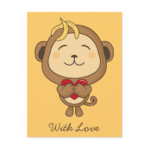 Mono con tarjeta postal de amor