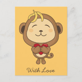 Mono con tarjeta postal de amor
