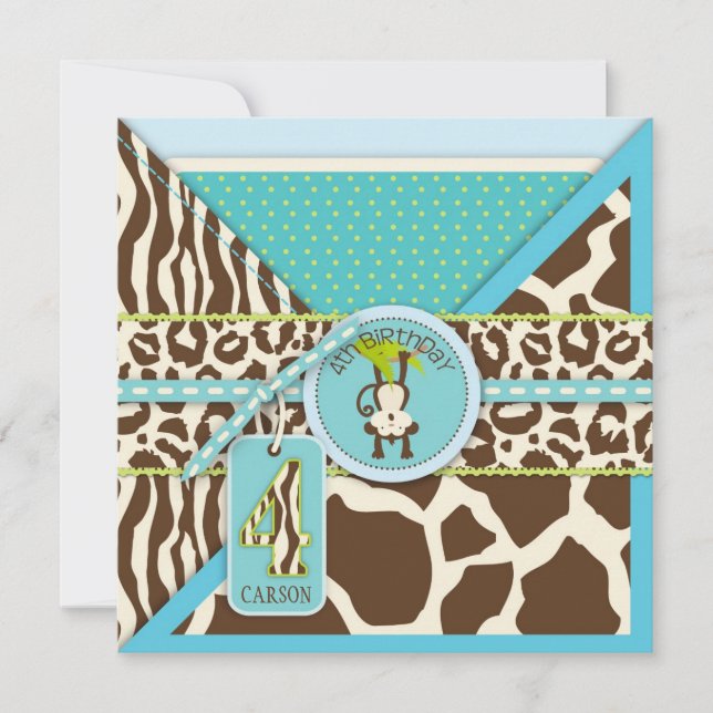Mono de la jungla Invitación de cuarto cumpleaños  (Anverso)