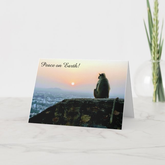 Mono de la Paz en la Tierra con tarjeta de vacacio (Anverso)