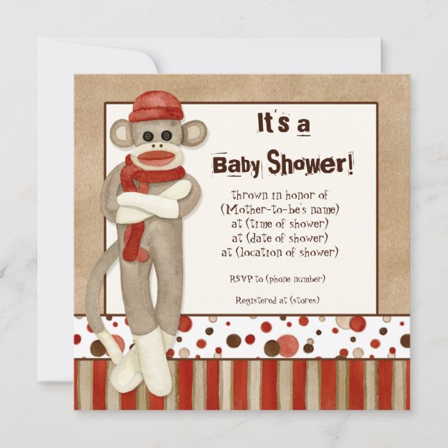 Mono de media, invitación de boy Baby Shower (Anverso)