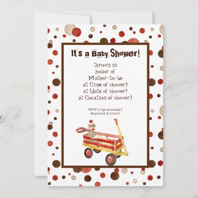 Mono de media, invitación de boy Baby Shower (Anverso)