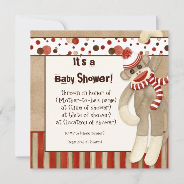 Mono de media, invitación de boy Baby Shower (Anverso)