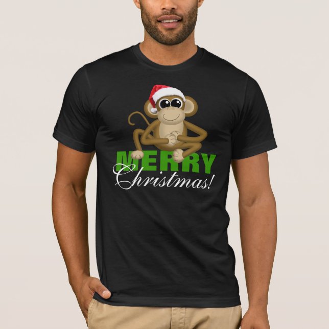 Mono del gorra de Santa - camisa negra "de las (Anverso)