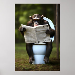 Mono divertido leyendo en la impresión del baño de