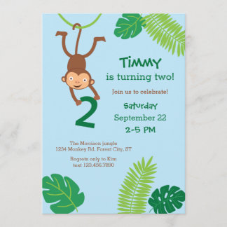 Mono en la jungla Invitación de segundo cumpleaños