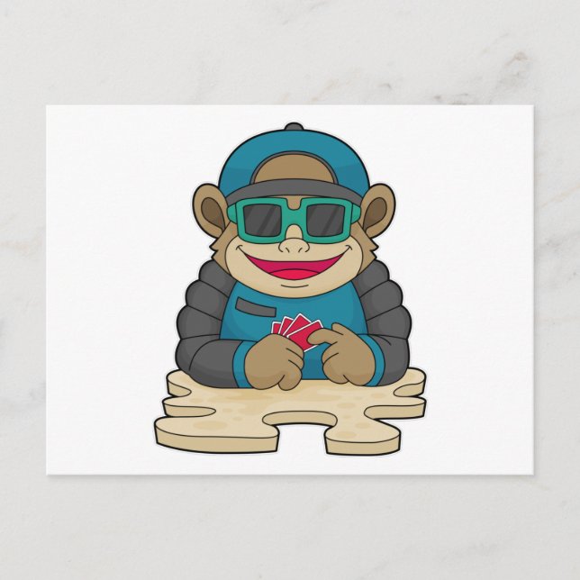 Mono en Poker con tarjetas de póker y gafas de sol (Anverso)