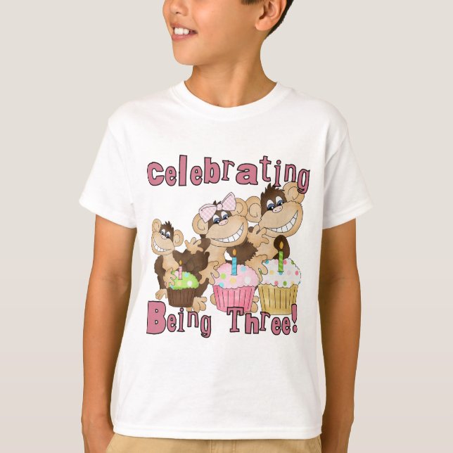 Mono Fiesta Rosado 3 camisetas de cumpleaños y reg (Anverso)