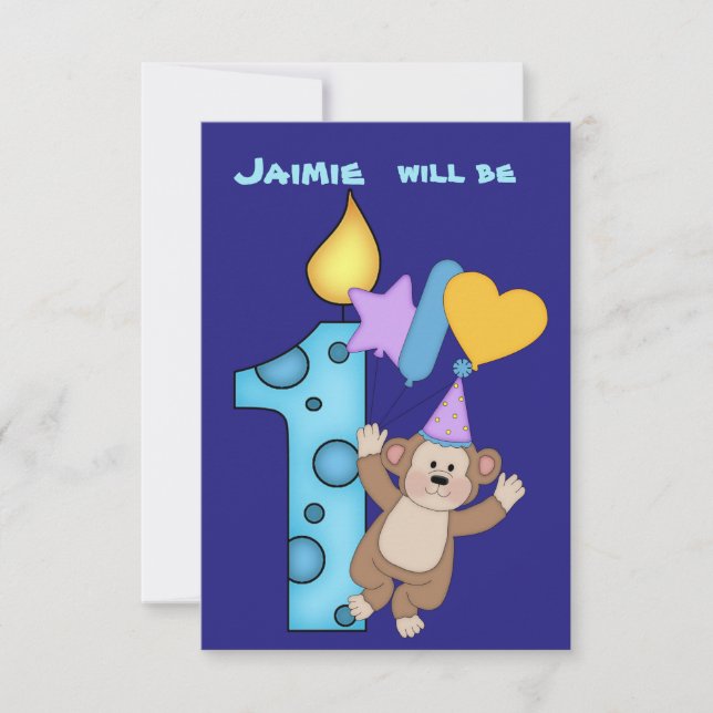 Mono globo 1ª invitación a fiesta de cumpleaños (Anverso)