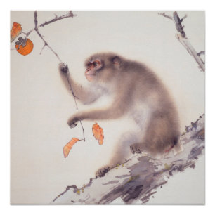 Mono japonés pintando Poster zodiaco chino 2