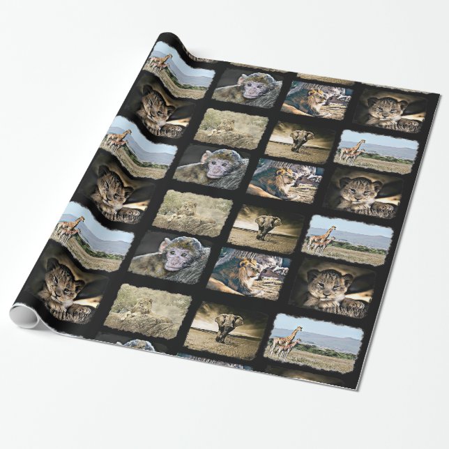 Mono, león y papel de regalo lindos de las jirafas (Desenrollado)