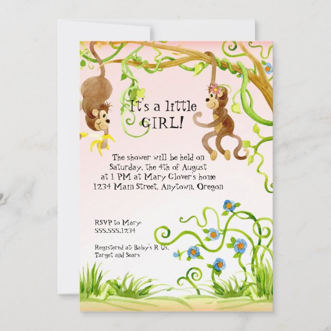 Mono Lil, Chica Invitación a Baby Shower (Anverso)