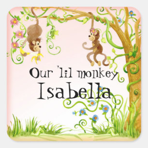 Mono Lil, sello de Pegatina de Baby Shower Chica