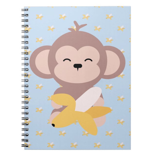 Mono lindo de Kawaii con el cuaderno del plátano (Frente)