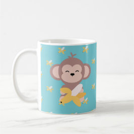 Mono lindo de Kawaii con la taza del plátano