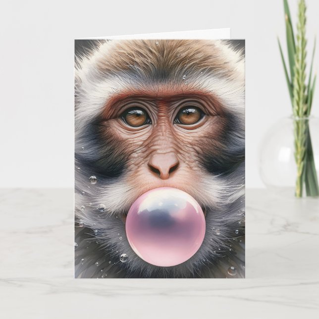 Mono Lindo Soplando Burbujas Chicle Tarjeta en Bla (Anverso)